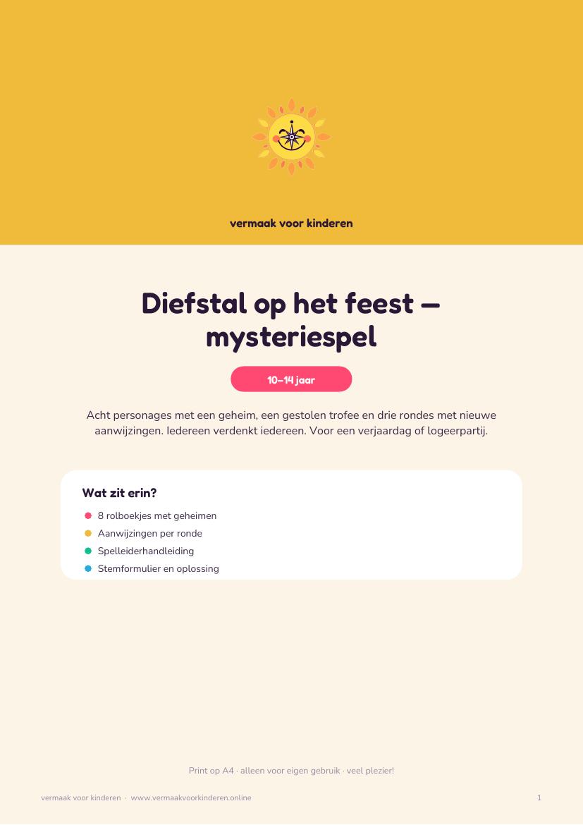 Cover van Diefstal op het feest — mysteriespel