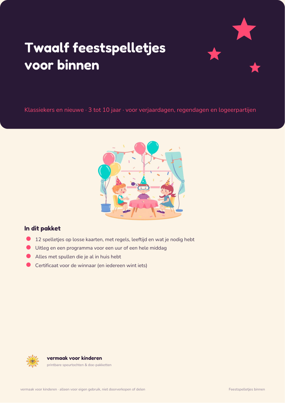 Cover van Twaalf feestspelletjes voor binnen